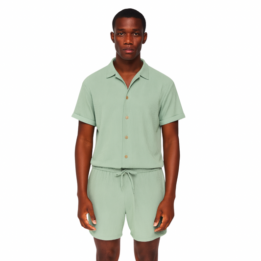 men’s ribbed polo shirt and shorts set in green – The Olace