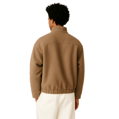 men’s wool-blend bomber jacket in khaki, back view– The Olace