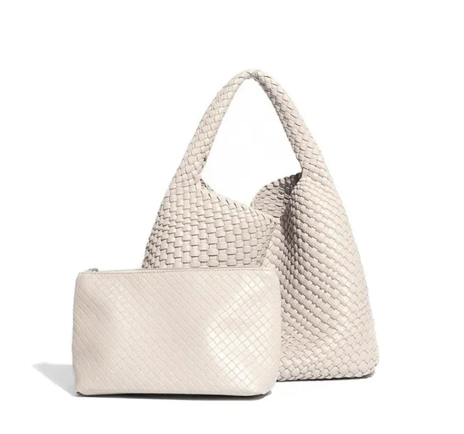 women’s hand-woven tote bag in beige – The Olace