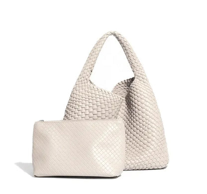women’s hand-woven tote bag in beige – The Olace
