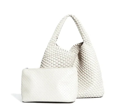 women’s hand-woven tote bag in white – The Olace