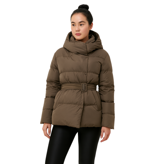 women’s hooded parka coat in brown – The Olace