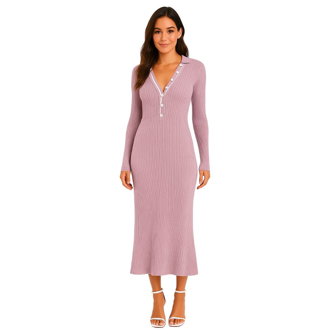 women’s light purple polo collar ribbed knit dress – The Olace