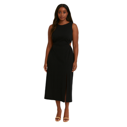 women’s midi dress with front slit in black – The Olace