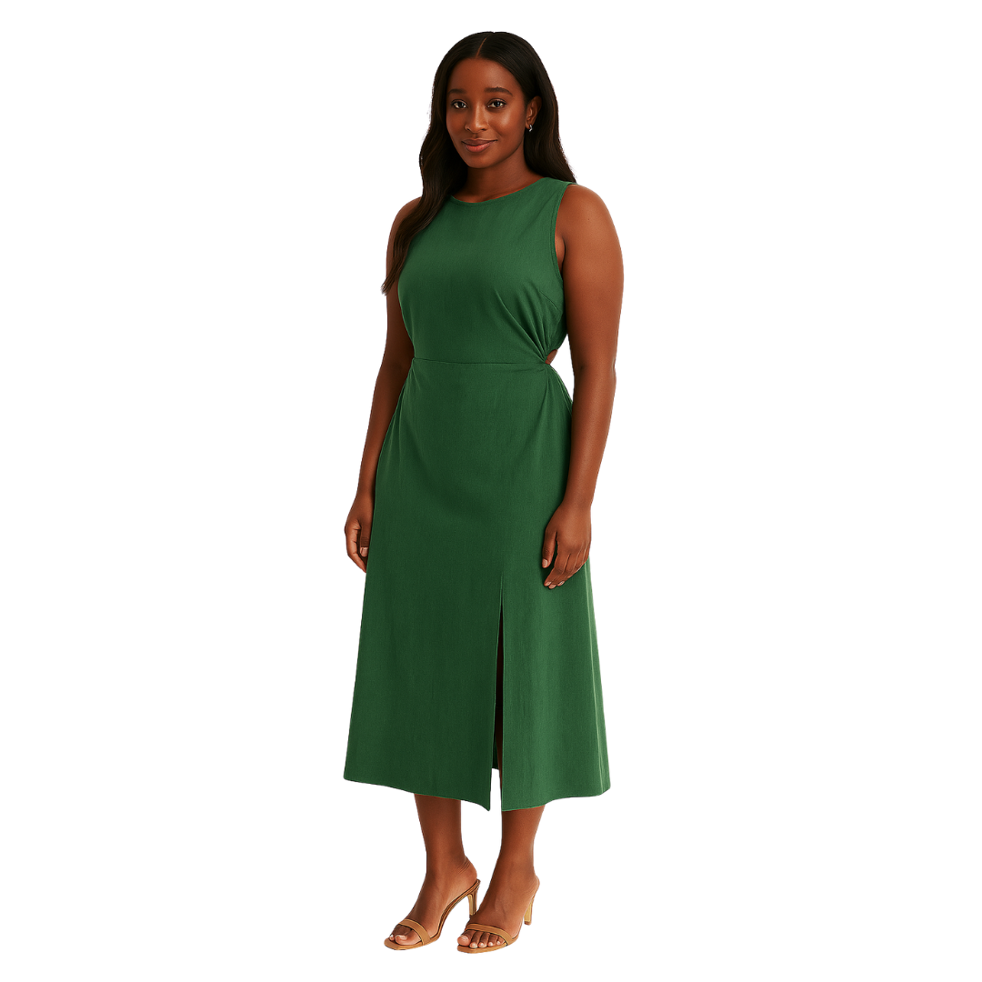 women’s midi dress with front slit in green – The Olace