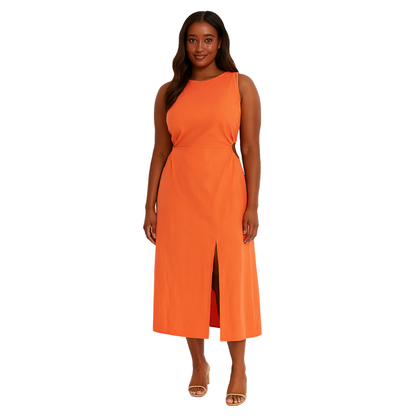 women’s midi dress with front slit in orange  – The Olace