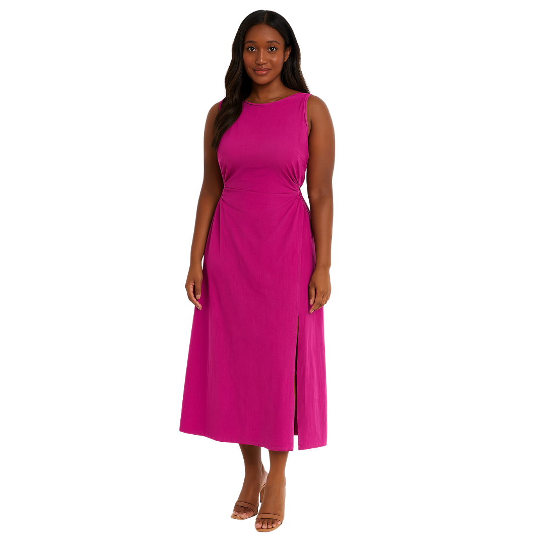 women’s midi dress with front slit in pink  – The Olace