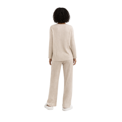 women’s ribbed knit lounge set – beige – back view – The Olace