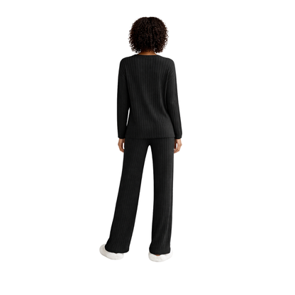 women’s ribbed knit lounge set – black – back view – The Olace