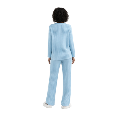women’s ribbed knit lounge set – blue – back view – The Olace