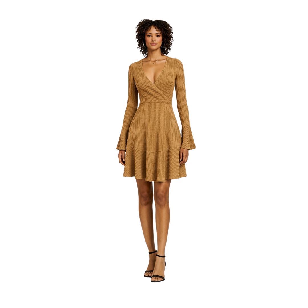 women's v-neck knitted mini dress brown  – The Olace