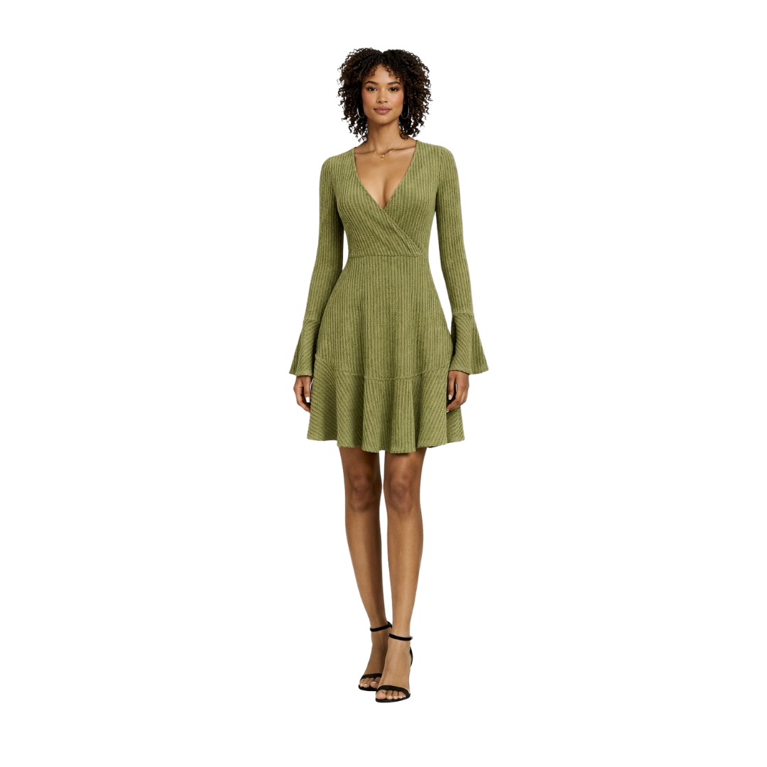 women's v-neck knitted mini dress green  – The Olace