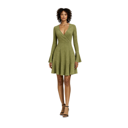 women's v-neck knitted mini dress green  – The Olace
