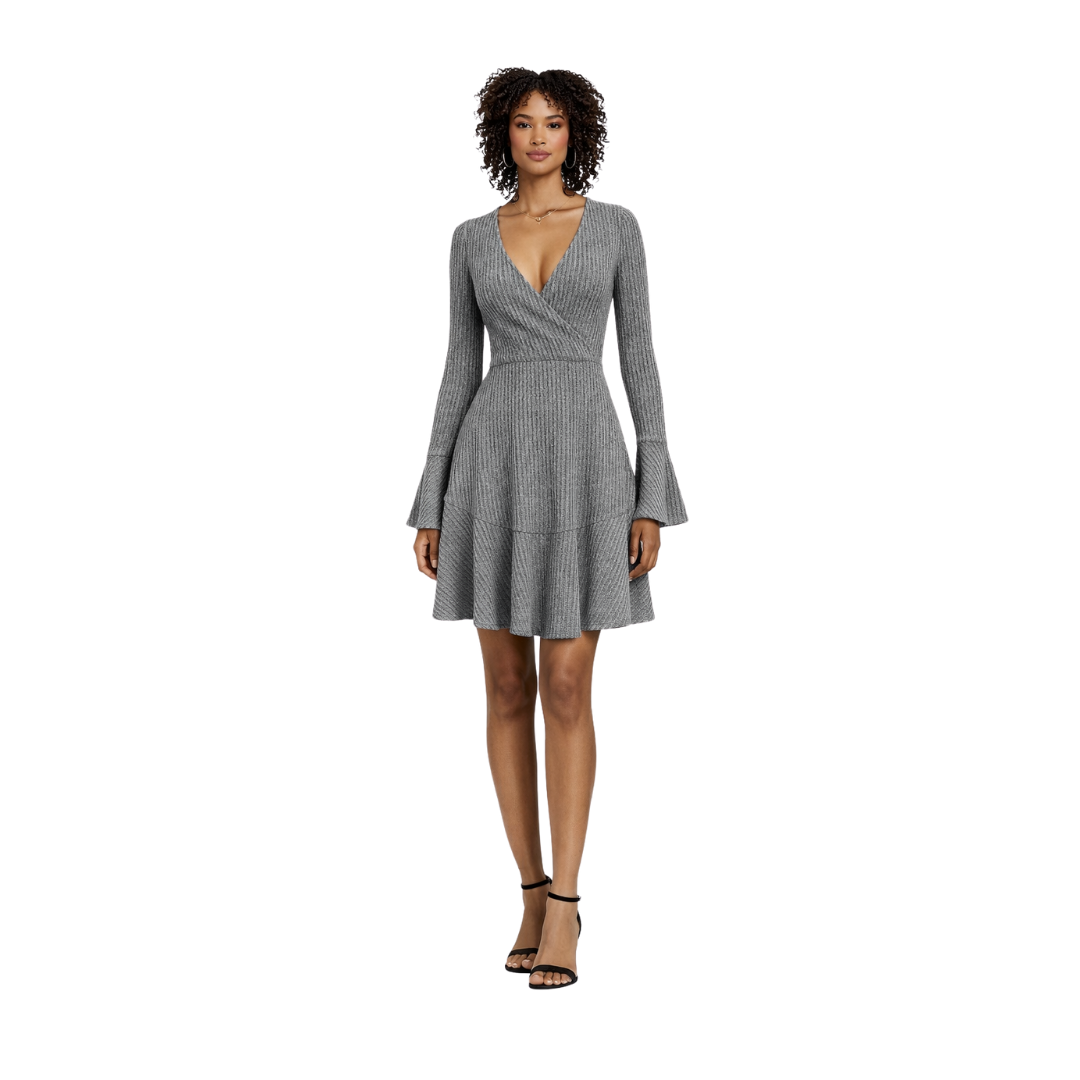 women's v-neck knitted mini dress grey  – The Olace