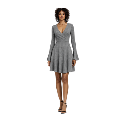 women's v-neck knitted mini dress grey  – The Olace