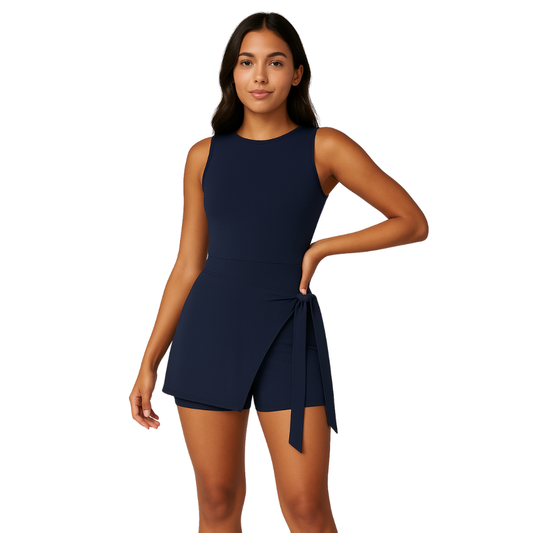 women’s wrap-tie athletic one-piece in navy – The Olace